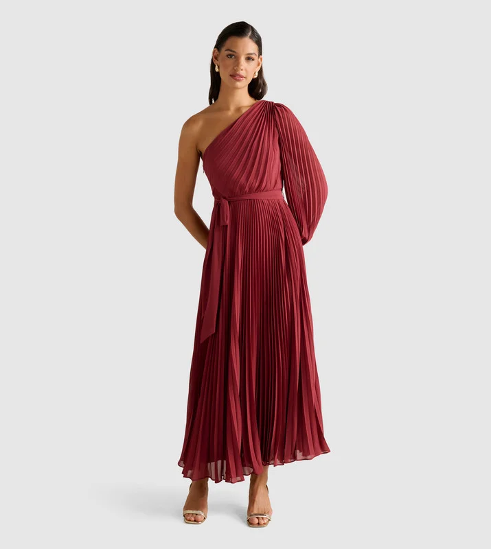 forever new MINA Pleated One Shoulder Midi Dress